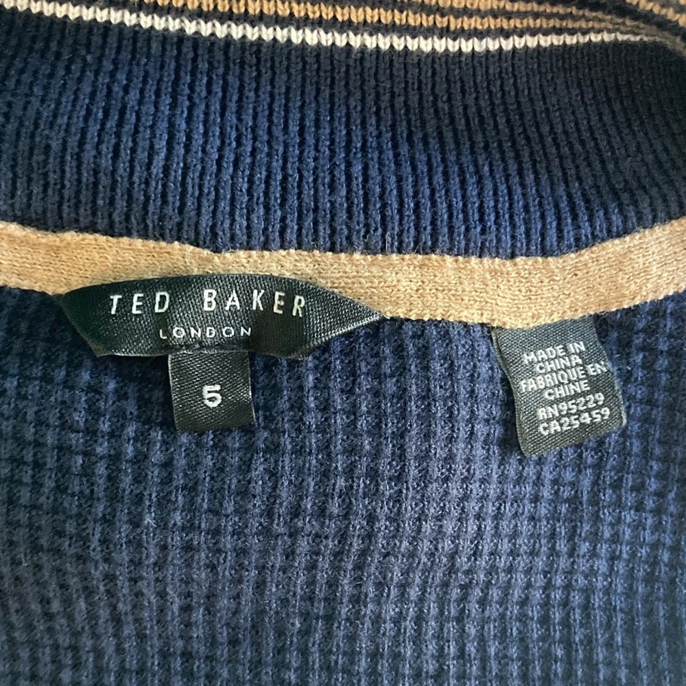 Ted Baker Mens Size 5 / XL Morric Navy Blue Cotton Waffle Pullover Top 1/4 Zip